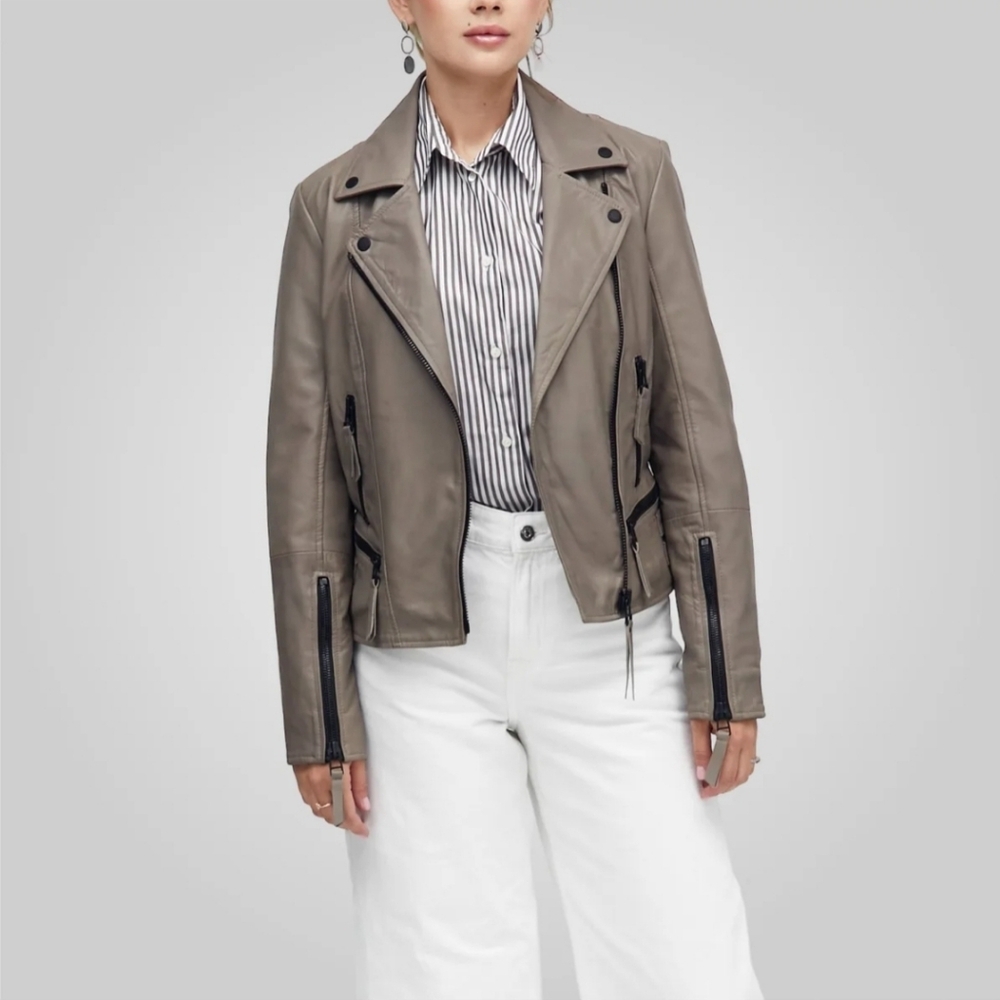 Bod & Christensen Red Oversized Irida Leather Moto Jacket - Picture 8 of 12